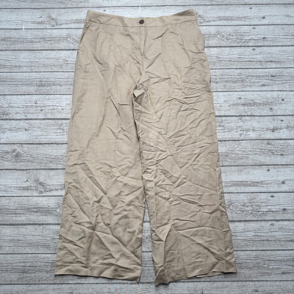 NEW Laura Pants Women's 16 Beige Linen Wide Leg High Rise Baggy Lounge Trousers
